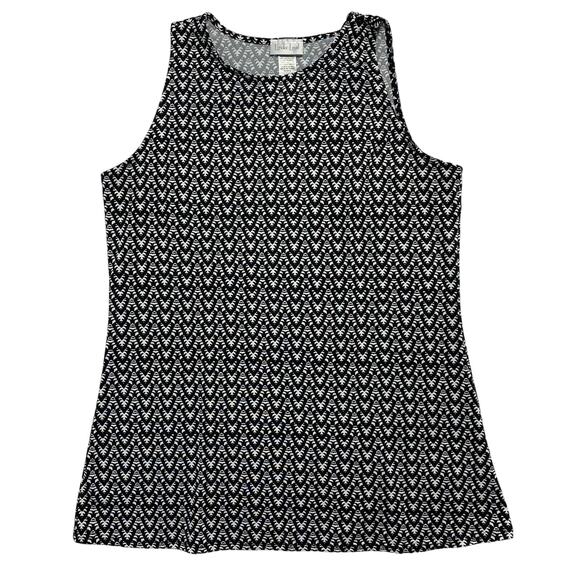 LINDA LEAL Black White Zig Zag Print Sleeveless Tank Size Large #MITU5325 - Picture 3 of 9